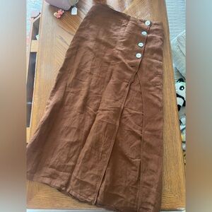 Zara Brown Button-Front Midi Skirt